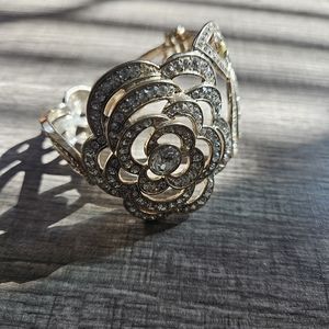 Gold Bracelet CZ Stones Rose Flower Design